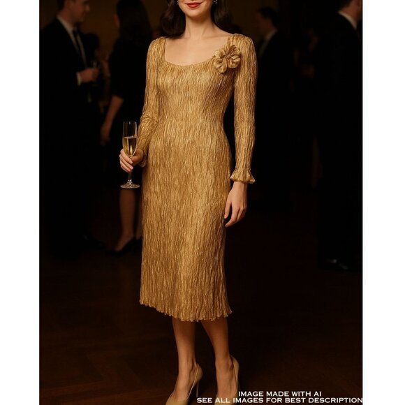 Rare Vintage Joan McGee Silk Dress M Plisse Ruffle Cocktail Formal 100% Silk - Picture 1 of 10
